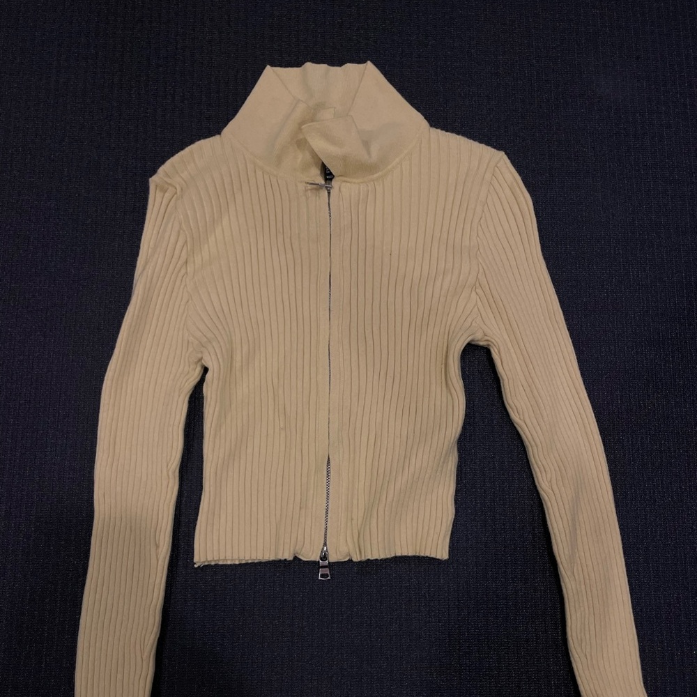 Yellow Cropped Zipped Sweater